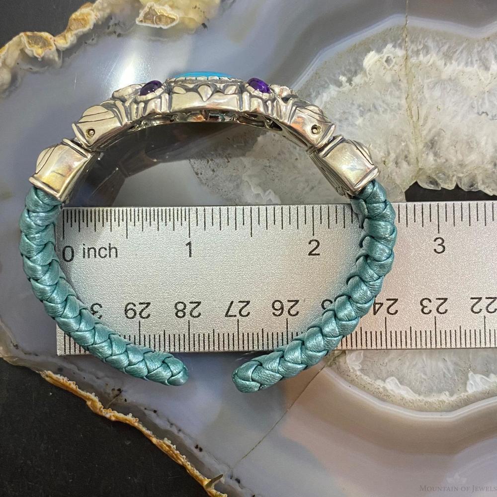 Carolyn Pollack Sterling Multi Gemstone Turquoise Braided Leather Hinge Bracelet - Picture 9 of 10